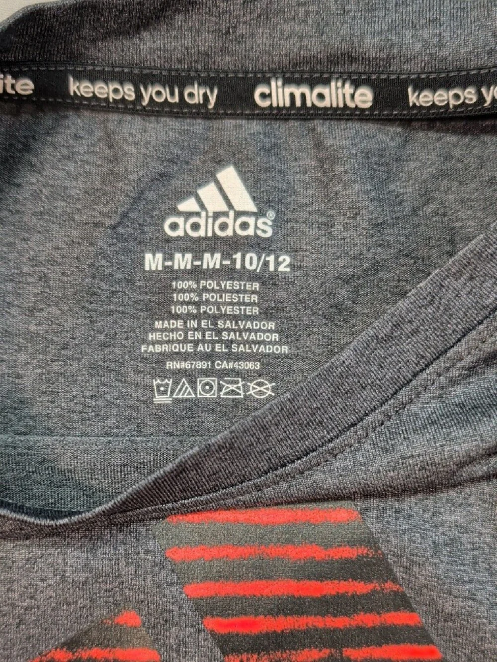 adidas Gray Long-Sleeve Performance Top with Red Logo